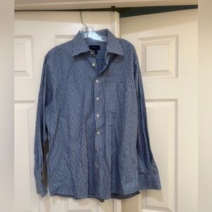 Scott Barber Cotton Checker  Blue Multicolored Tones Men's Long Sleeve Large‎